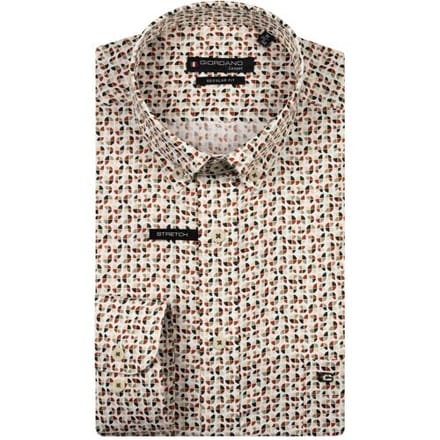Giordano Overhemd Ivy Satin Stretch Abstract Graphic Pattern Groen-Multi / male