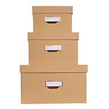 Exacompta OfficeByMe opbergdozen set van 3 Beige, A4+/A5++/A6++, FSC karton, plasticvrij, etikethouder