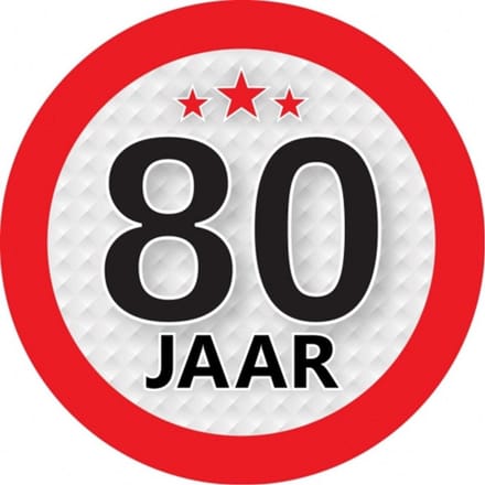 80 jaar leeftijd sticker - rond - Dia 9 cm - 80 jaar verjaardag - jubileum - leeftijd versiering