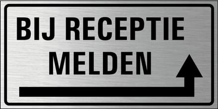 Bij receptie melden rechts bord, geborsteld aluminium 200 x 100 mm