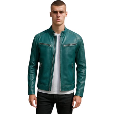 Heren Groen Modern Klassiek Leren Gewatteerd Bikerjack - Mackay