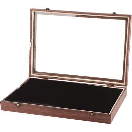 Spelden Vitrine Groot Zwart PU Leer Stofdicht Glas Veelgebruikte Munten Vitrine voor Sieraden brown