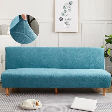Housse de canapé-lit Jacquard délicate, extensible, pour salon, Futon moderne, lavable, pour maison, hôtel Z Size 155-185cm bleu