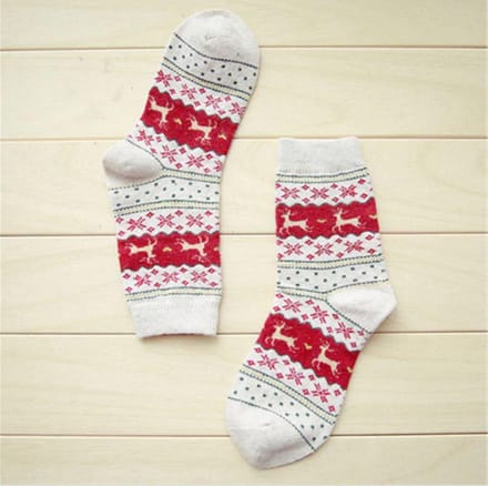 Kerstsokken - Rendier print - Wit - Maat 35-38