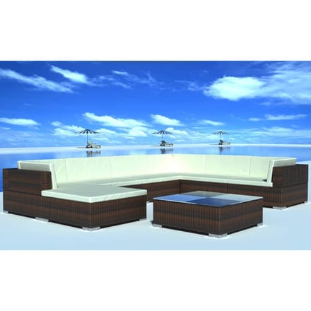 vidaXL - 8-delige - Loungeset - met - kussens - poly - rattan - bruin