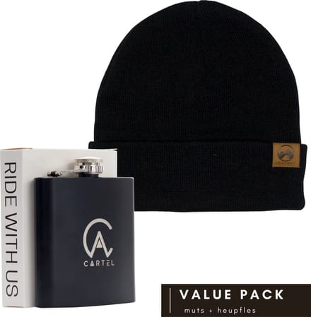 MowMow® Muts | Beanie + Cartel Heupfles | Zakflacon