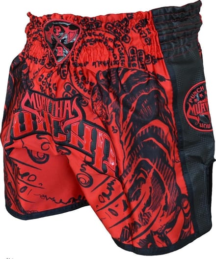 PunchR Sak Yant Tiger Muay Thai Short Rood Zwart - L