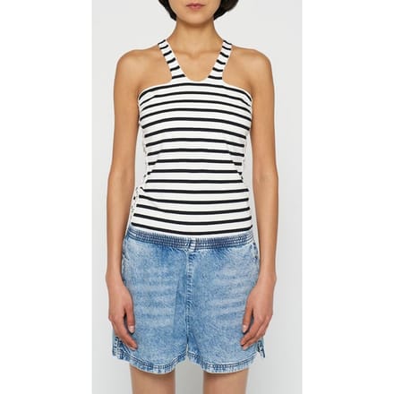 10DAYS Sporty Wrapper Stripe Ecru/black Maat: XXS | Mouwloze Tops Outlet | Dames | Creme