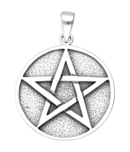 Zilveren Pentagram massief in ring kettinghanger