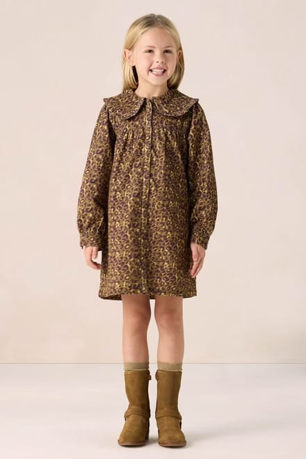 Sissy-Boy - Donkergroene corduroy jurk met leopard print