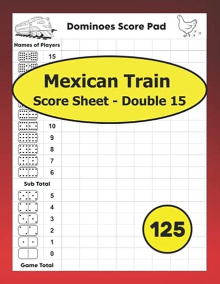 Mexican Train Dominoes Scoresheet - 125 Dubbele 15 Score Pads, 8.5'' x 11''