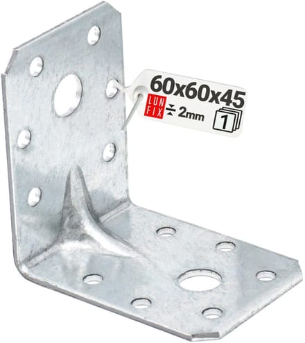 Hoekverbinder - Dikte 2 mm - Afmeting 60 mm x 60 mm x 45 mm - Verzinkt - Constructiehoek