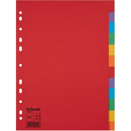 Tabbladen Esselte Economy A4 12-delig karton 11-rings assorti