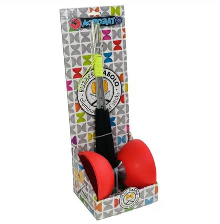 Diabolo rood met aluminium stokken - 105 mm doorsnede
