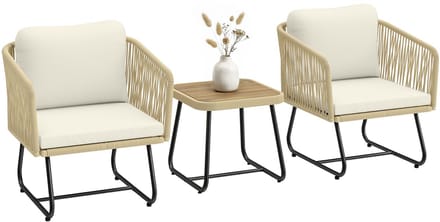 Outsunny Sofa Coffee Set-PP-rotan, staal-65L x 61B x 70H cm-Crèmewit