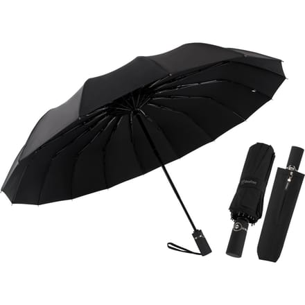 Automatische MONSTER Stormparaplu met 16 panelen Ø 104 cm - Zwart