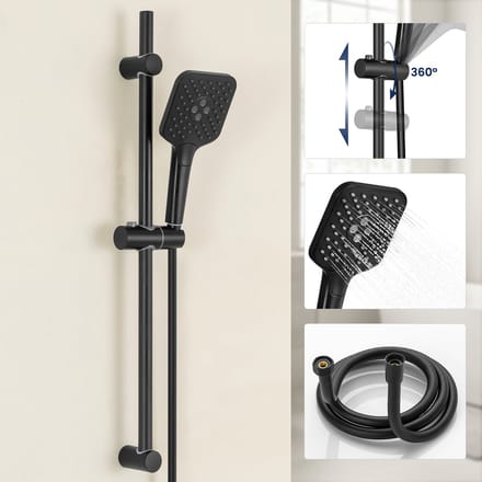Auralum max Doucheset met Handdouche - 70 cm Glijstang - 3 standen - Zwart