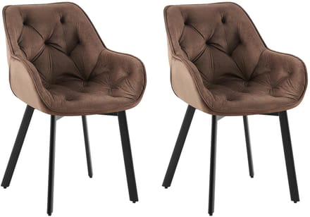 CLP Antigo Set van 2 eetkamerstoelen - Met armleuning - Metalen frame - Velvet - Fluweel/bruin