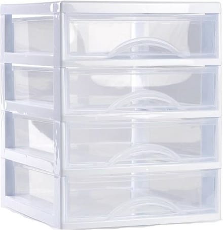 Plasticforte Ladeblokje/bureau organizer 4x lades - wit/transparant - L18 x B21 x H23 cm - plastic