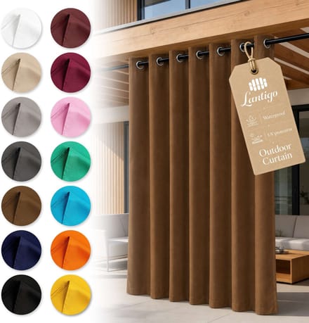 Lantigo Buitengordijn Bruin 155x250 cm waterdicht winddicht | Privacyscherm pergola overkapping tuin ringen set