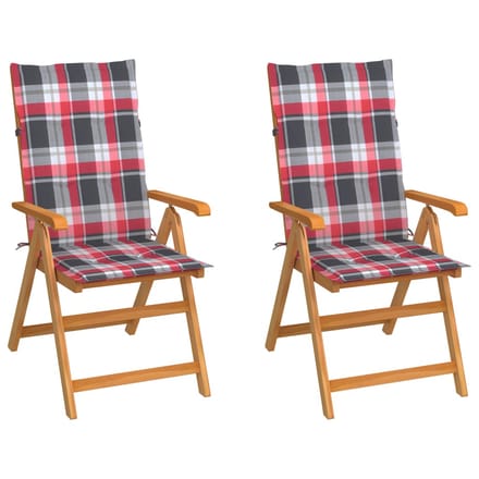 vidaXL - Inklapbare - stoelen - 2 - st - met - rood - geruite - kussens