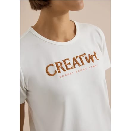Shirt met ronde hals en glitteropdruk