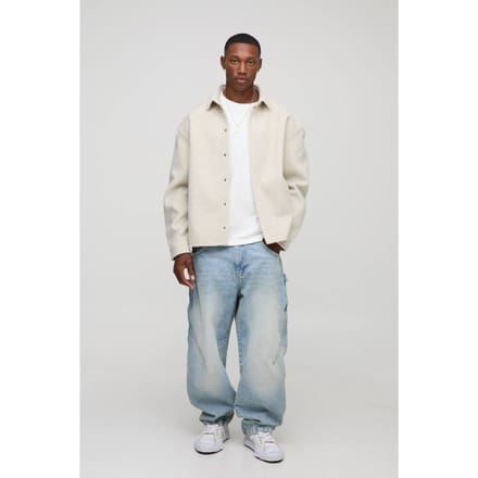 Oversized Melton Overshirt | Ecru | Size Small