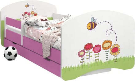 Tweepersoons Kinderbed met Uitschuifbare Lade en Valbeveiliging - Roze Design, Inclusief Schuimmatras