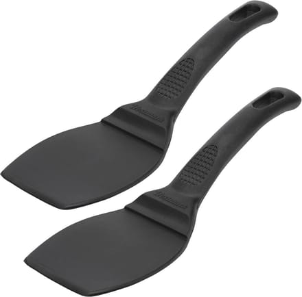 2 spatels met brede lepel voor grote etenswaren Lengte 29 cm kunststof Professional Zwart