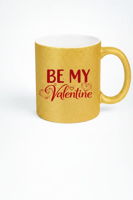 Gouden Glitter Mok 'Be My Valentine' - Romantisch Valentijn Cadeau Beker