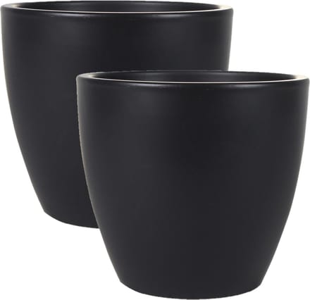 Ter Steege Bloempot - 2x - zwart - glans - Scandinavisch - 20 x 19 cm - plantenpot