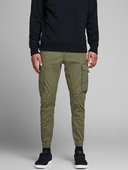 JACK & JONES Herenkleding: JACK&JONES STUDIO JPSTPAUL FLAKE CARGO BROEK IN OLIVE NIGHT KLEUR - Regular Fit