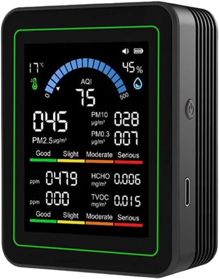 Luchtkwaliteitsmonitor - Lucht tester - Binnenlucht meten - Real-time sensor - 7 x 35 x 9 cm - Zwart