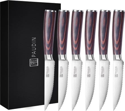 PAUDIN S3 - Steakmes - 6 Stuks - Steakmessen - Professionele messenset - Damascus Patroon