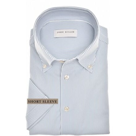 John Miller Overhemd Striped Slim Short Sleeve Hyperstretch Licht Blauw / male