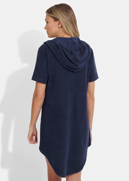Badstof jurk met capuchon - marine - Gr. 24/25 van Goldner Fashion