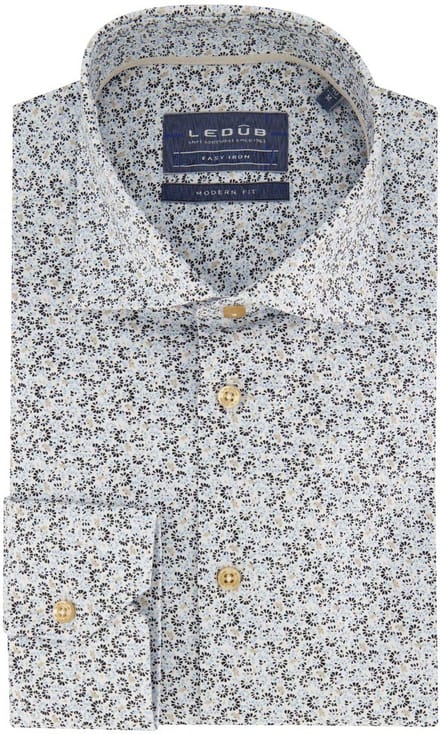 Ledub overhemd Modern Fit New blauw geprint katoen