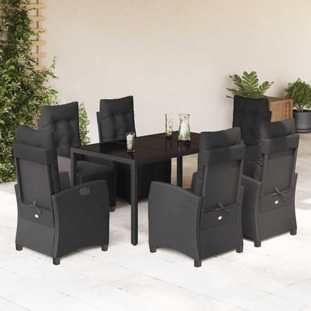 vidaXL - 7-delige - Tuinset - met - kussens - poly - rattan - zwart