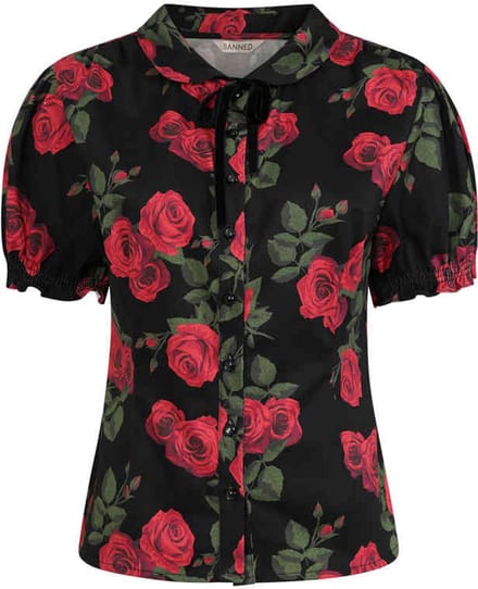 Banned - Lilly Romantic Roses Blouse - 2XL - Zwart