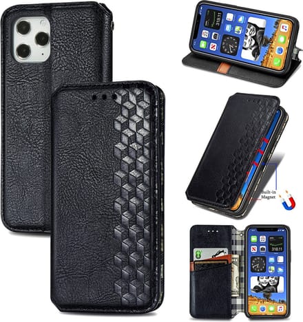 Luxe PU Lederen Ruitpatroon Wallet Case + Screenprotector voor iPhone 12 Pro Max _ Zwart