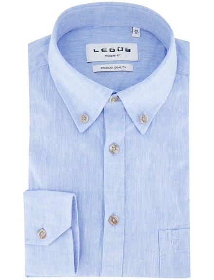 Ledûb Overhemd Button-Down Linnen Cotton Licht Blauw / male