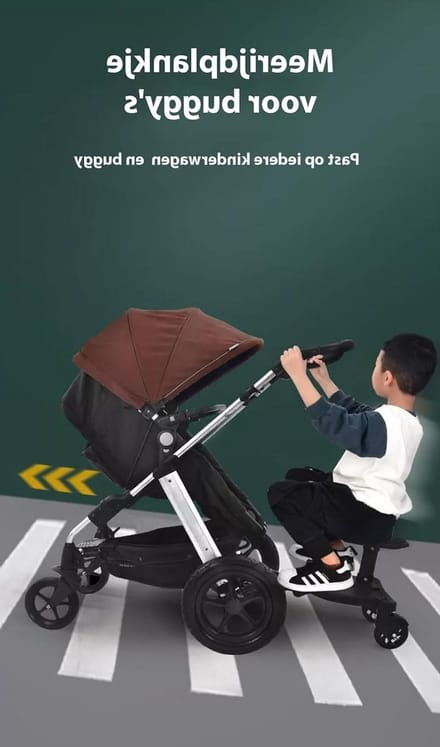 Meerijdplankje Universeel - Buggy Board - Comfortabel Reizen - Afneembaar Zitje - 55x33x9 cm - Zwart