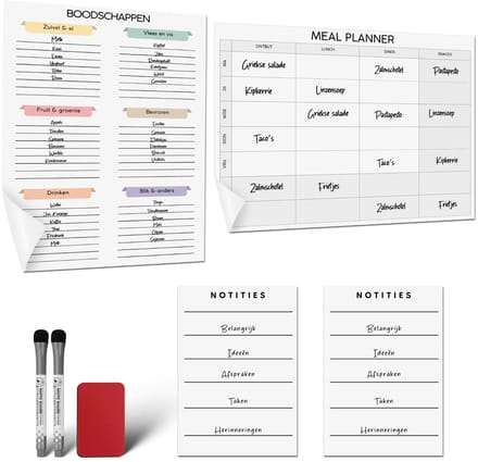 Huysplan - Planner Maaltijdplanner - Menuplanner & Boodschappenlijst - Mealplanner - A5 - Zelfklevend - Herbruikbaar