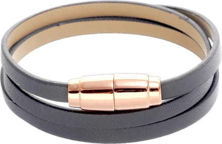 Behave - Zwarte armband imitatieleer - Rosékleur sluiting - Minimal look