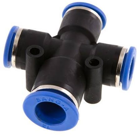 10mm x 12mm Cross PA 66 Insteekfitting 3 Aansluitingen NBR