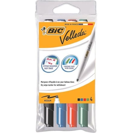 BIC Velleda 1741 Whiteboard Pens Medium Punt - Diverse kleuren, verpakking van 4