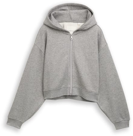 Tom Tailor - Cropped hoodie Sweatjack met glitterlook - Maat 128 - grey melange with glitter