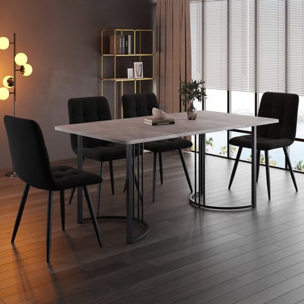 MODFU - 5-Delige Eethoek - Eettafel Met 4 Stoelen - Marmerlook - Modern - MDF - Grijs - 140 x 80 cm