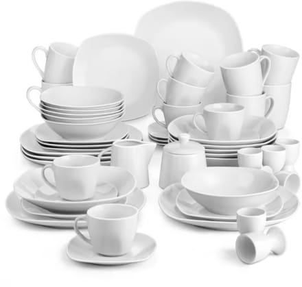 Monarchial Bordenset – 6 persoons - 50 delig – Wit Keramisch – Serviesset – Breakfast Plates
