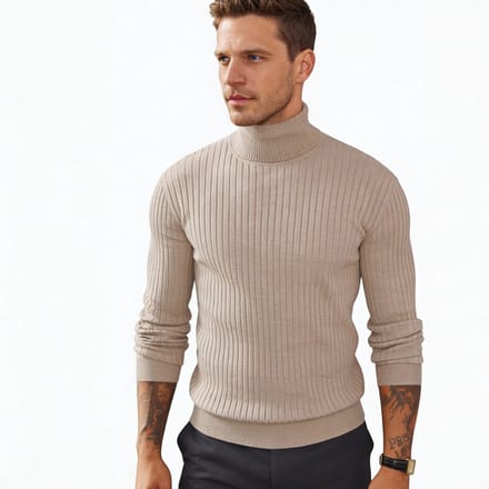 Aansluitende Coltrui Heren - Beige - Trui - Sweater - Wit - Maat L